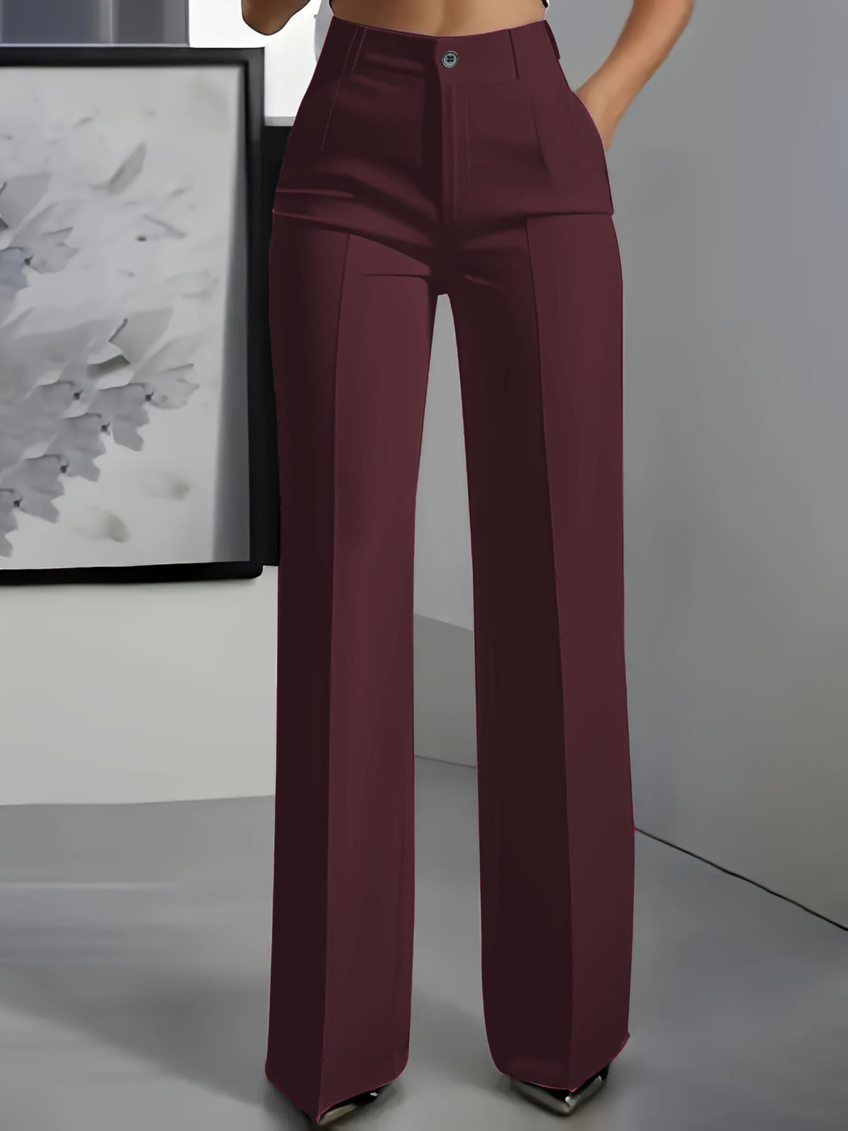 Women's New High-Waisted Straight-Leg Simple Suit Trousers