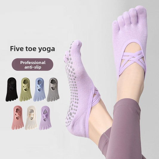 Women's Non-Slip Five-Toe Yoga Socks with Double Cross Straps