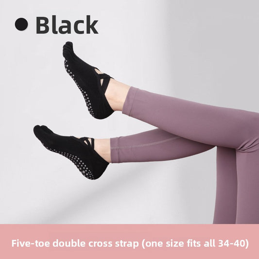 Women's Non-Slip Five-Toe Yoga Socks with Double Cross Straps