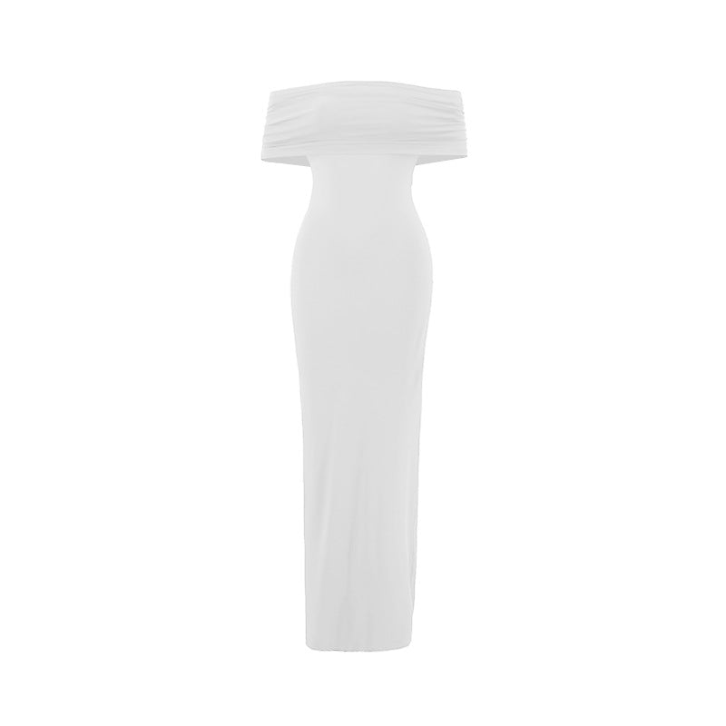 Women's Off-Shoulder Pleated Solid Color Dress