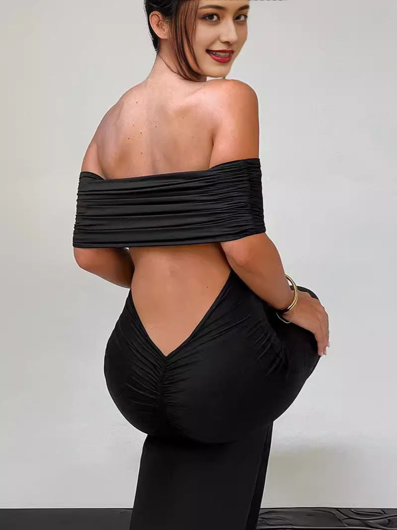 Women's Off-Shoulder Pleated Solid Color Dress