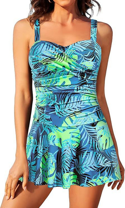 Women's One-Piece Swimsuit with Floral Print and Adjustable Straps