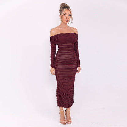 Women's One-Shoulder Pleated Dress