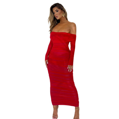 Women's One-Shoulder Pleated Dress