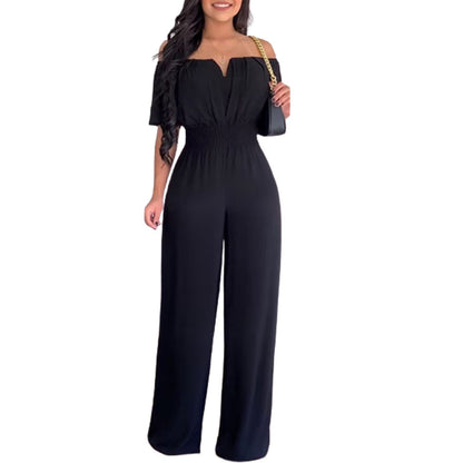 Women's One-Shoulder V-Neck Straight Jumpsuit