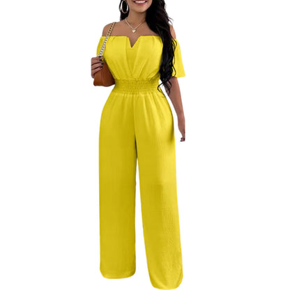 Women's One-Shoulder V-Neck Straight Jumpsuit