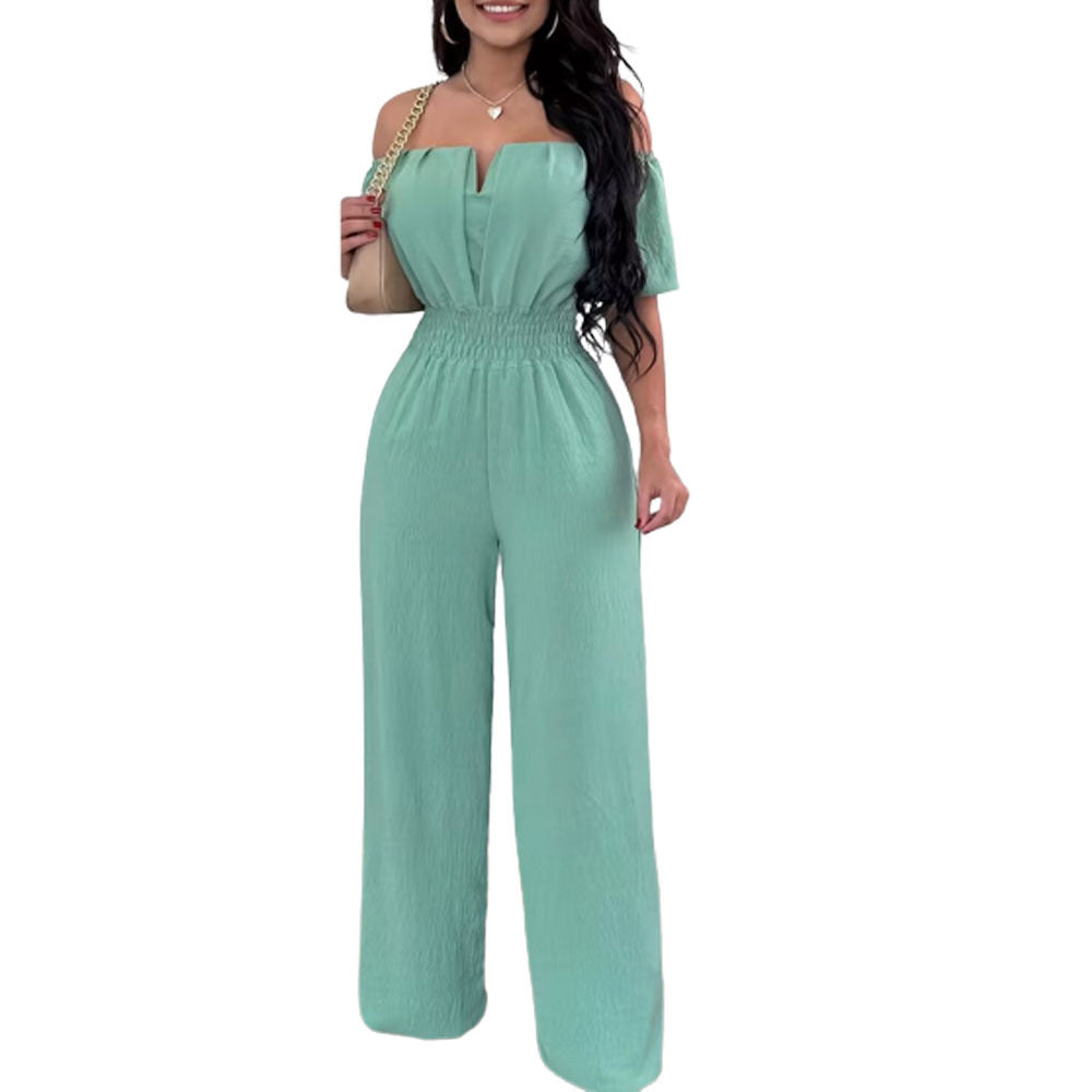 Women's One-Shoulder V-Neck Straight Jumpsuit