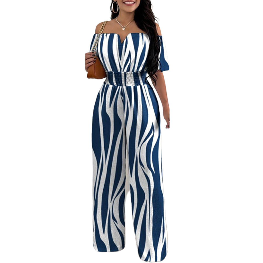 Women's One-Shoulder V-Neck Straight Jumpsuit