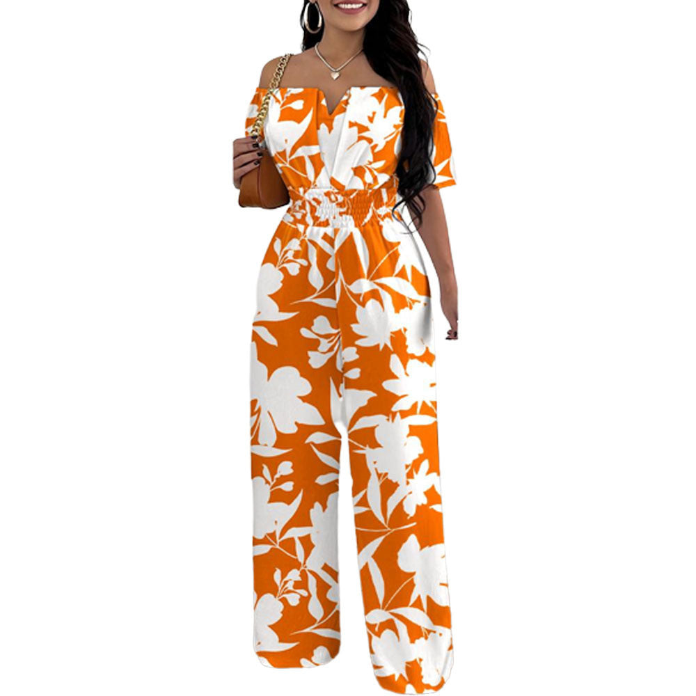 Women's One-Shoulder V-Neck Straight Jumpsuit