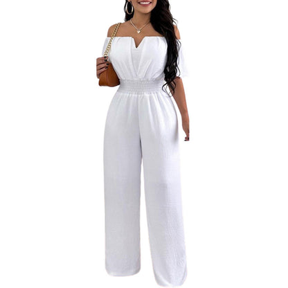 Women's One-Shoulder V-Neck Straight Jumpsuit