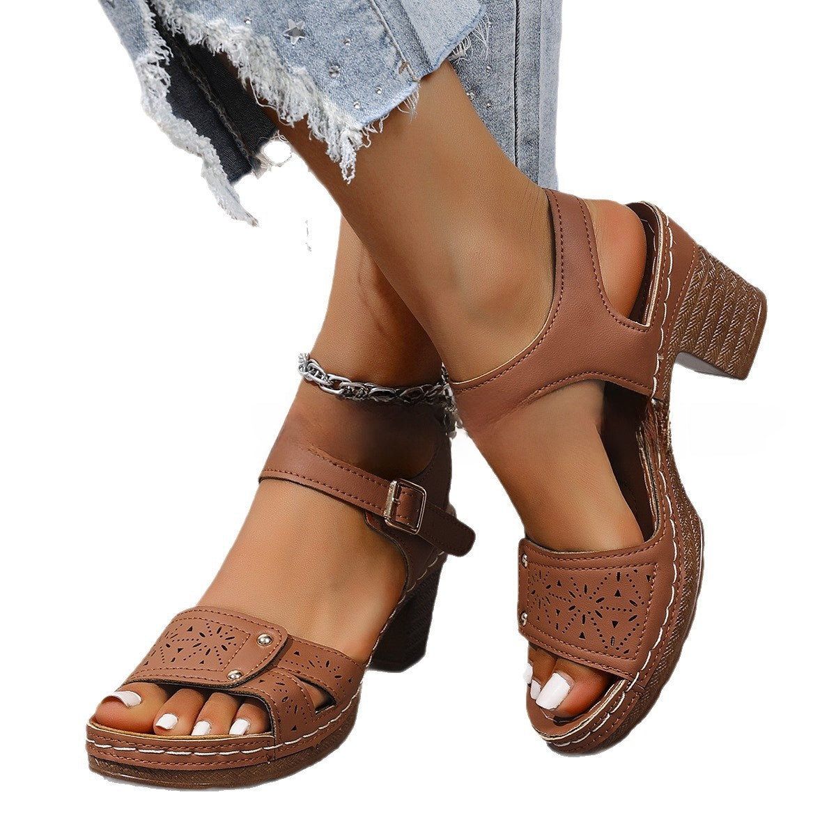 Women's One-Strap High-Heeled Sandals with Buckle