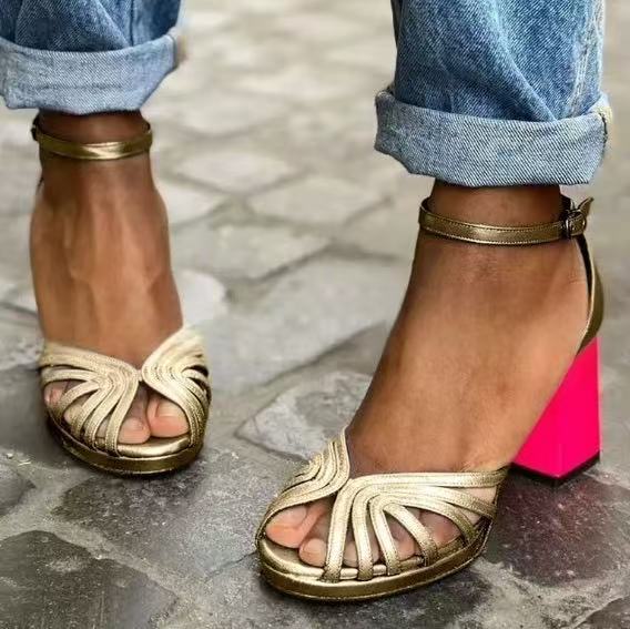 Women's Open Toe High Heel Buckle Sandals