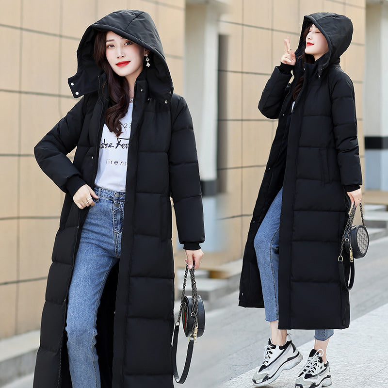 Women's over-the-knee thickened cotton coat