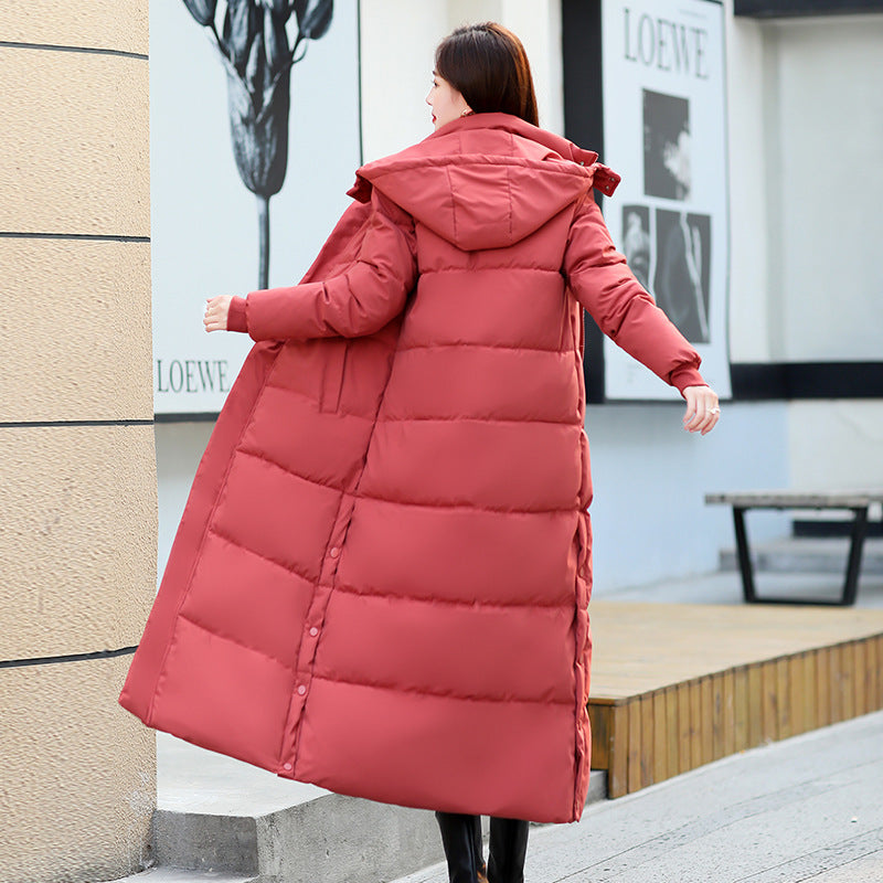 Women's over-the-knee thickened cotton coat