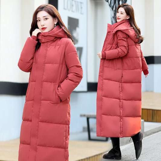 Women's over-the-knee thickened cotton coat