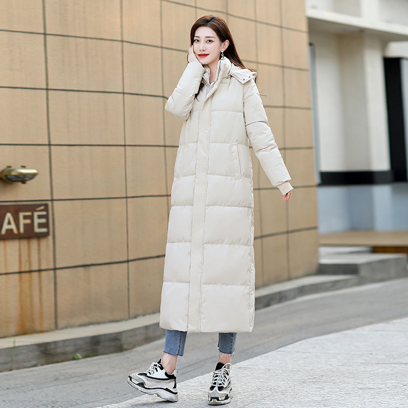 Women's over-the-knee thickened cotton coat
