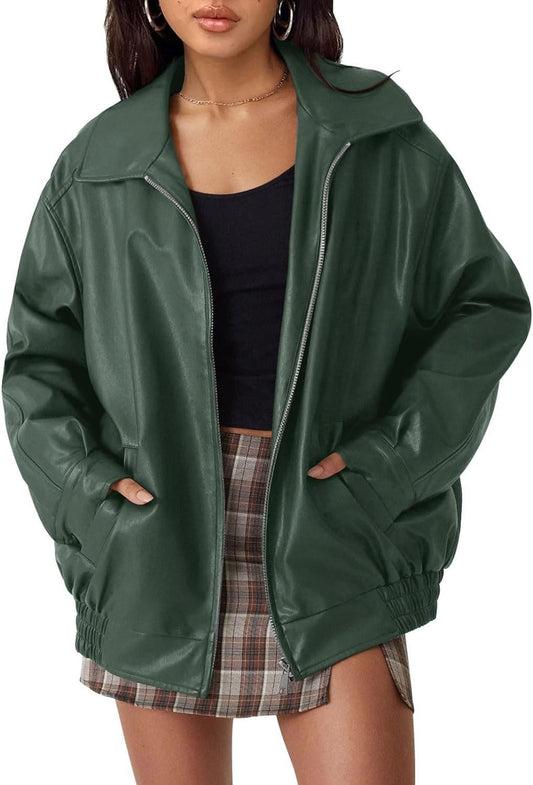 Women's Oversized Leather Motorcycle Jacket