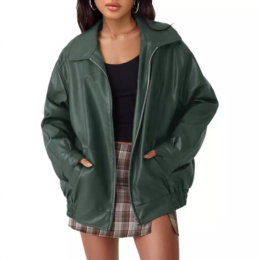 Women's Oversized Leather Motorcycle Jacket