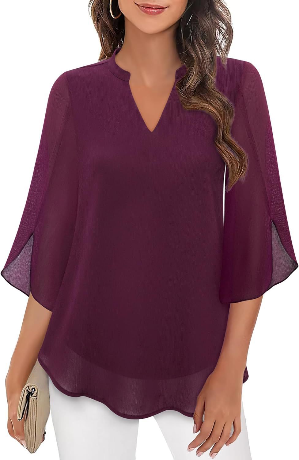 Women's Petal Sleeve V-Neck Chiffon Blouse