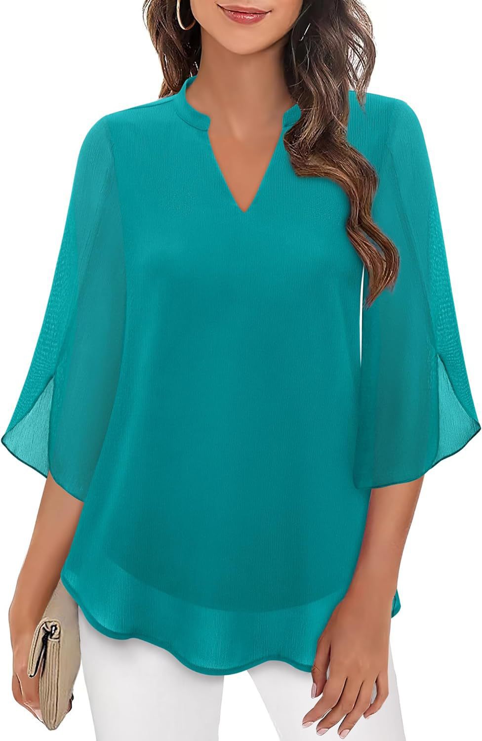 Women's Petal Sleeve V-Neck Chiffon Blouse