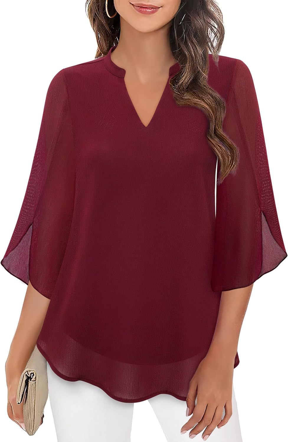 Women's Petal Sleeve V-Neck Chiffon Blouse