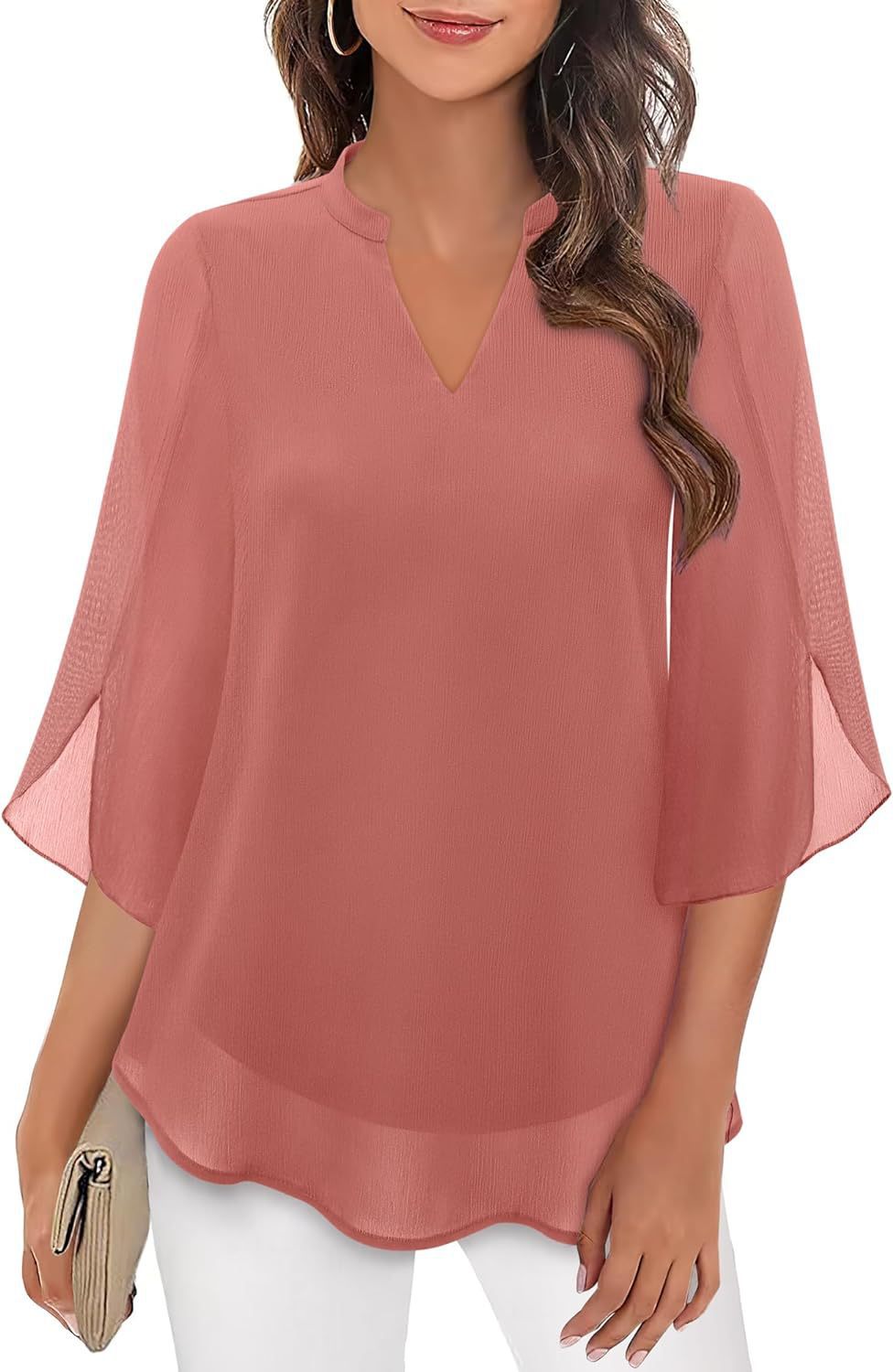 Women's Petal Sleeve V-Neck Chiffon Blouse