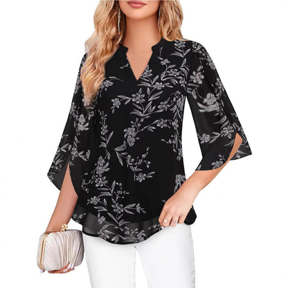 Women's Petal Sleeve V-Neck Chiffon Blouse
