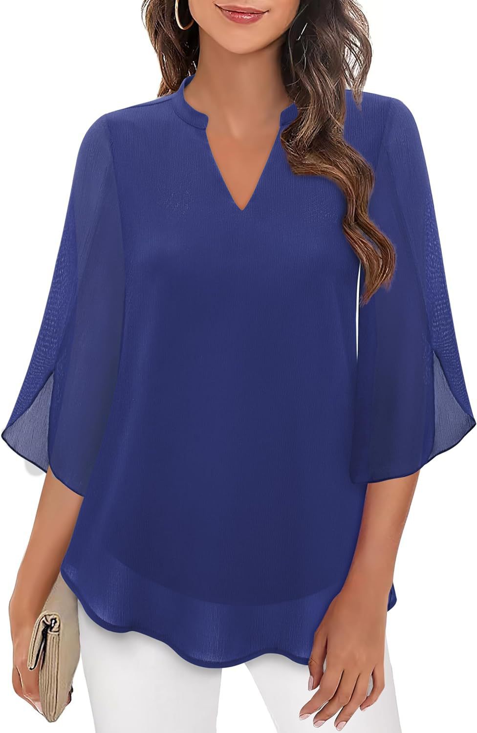 Women's Petal Sleeve V-Neck Chiffon Blouse