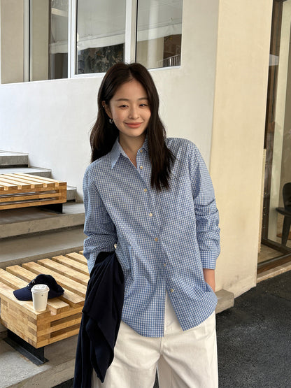 Women's Plaid Cotton Shirt with Embroidery