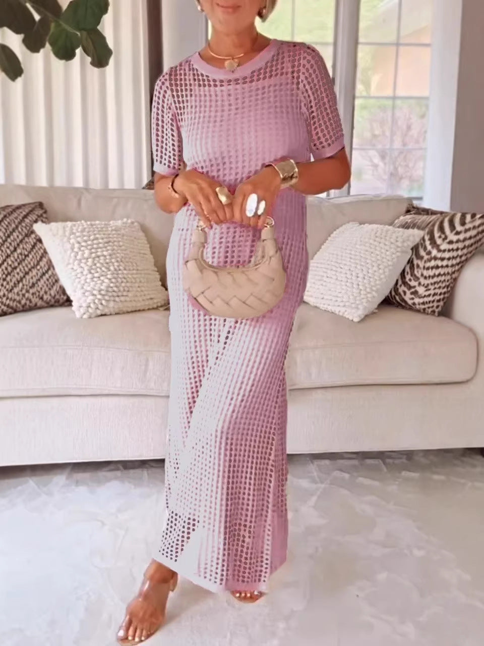 Women's Plaid Hollow-out Dress Set