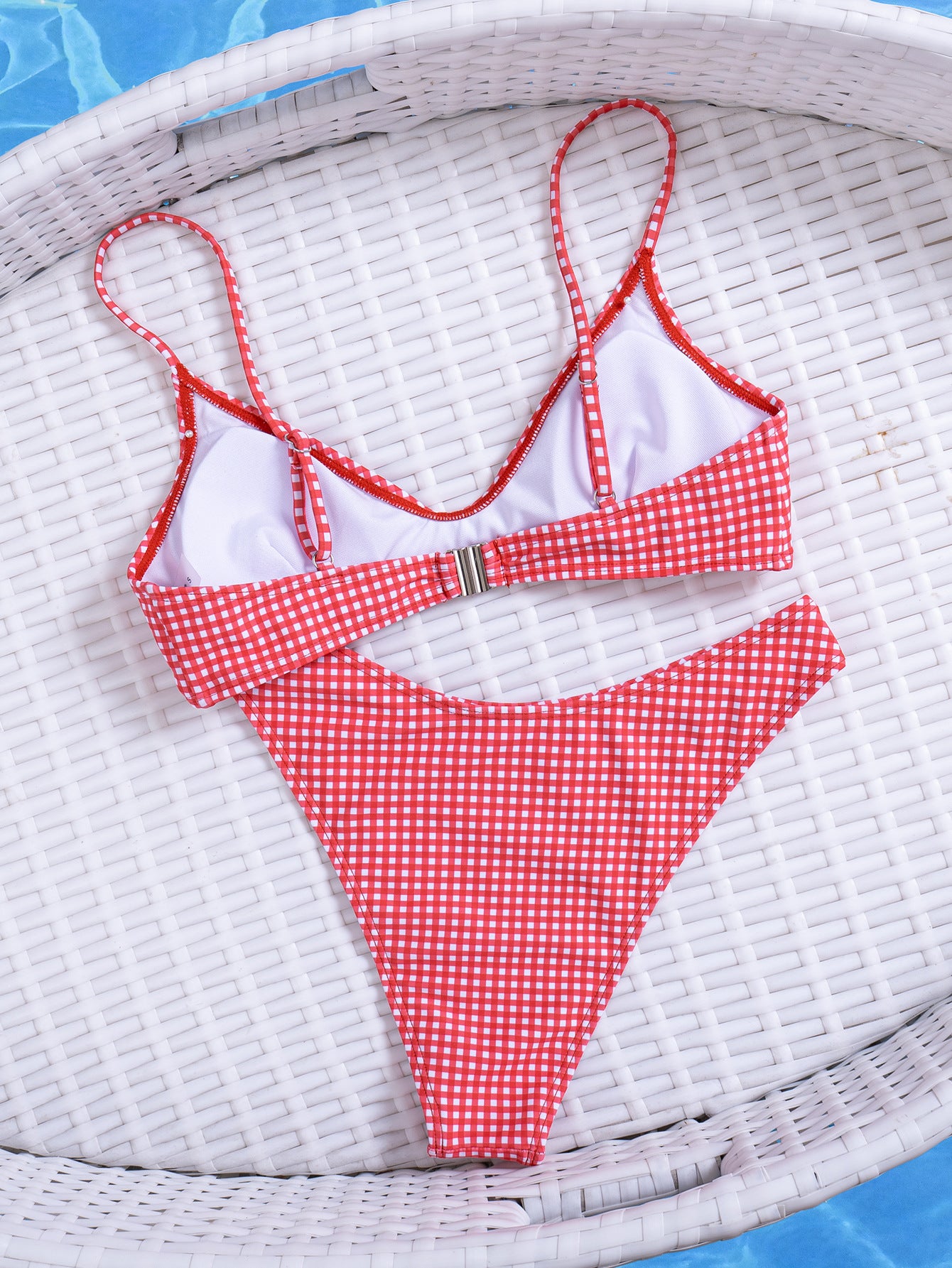 Women's Plaid Print V-Neck Bikini Set