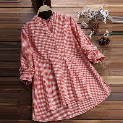 Women's Plaid Stand Collar Long Sleeve Shirt