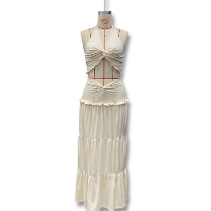 Women's Pleated Halter Top and Ruffled Skirt