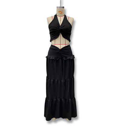 Women's Pleated Halter Top and Ruffled Skirt