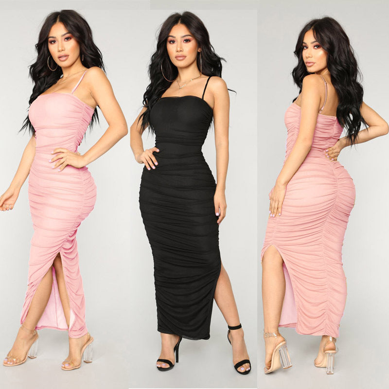 Women's Pleated Sling Midi Dress
