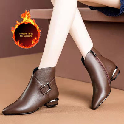 Women's Pointed Toe Thick Heel Side Zipper Boots