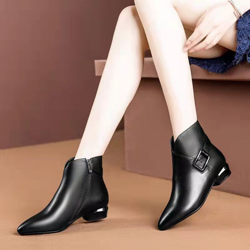 Women's Pointed Toe Thick Heel Side Zipper Boots