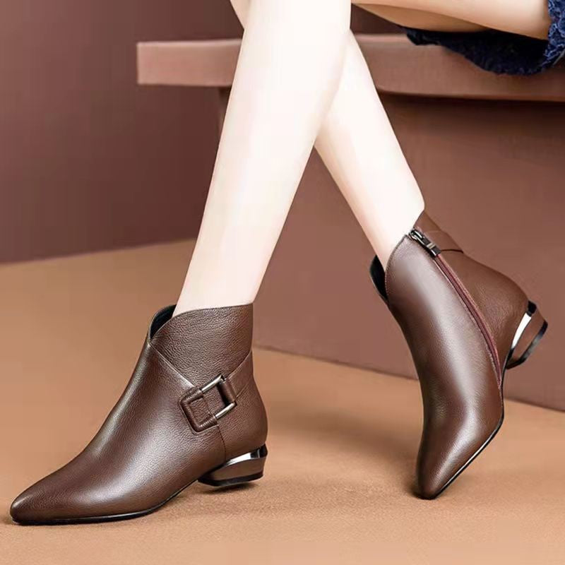 Women's Pointed Toe Thick Heel Side Zipper Boots