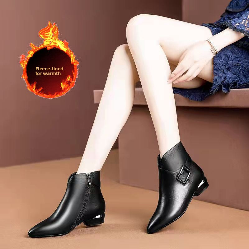 Women's Pointed Toe Thick Heel Side Zipper Boots