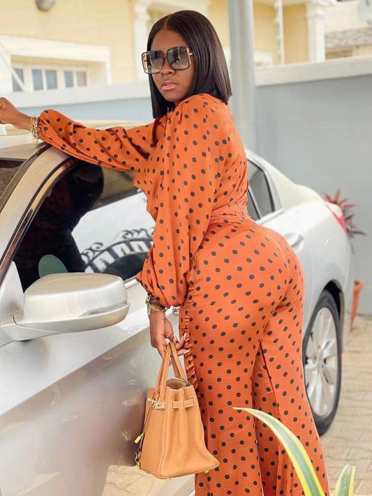 Women's Polka Dot Long Sleeve Loose Fit Suit