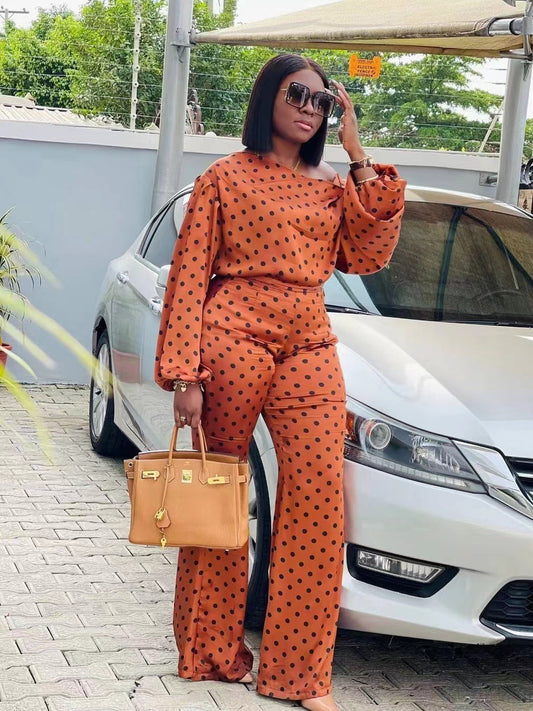 Women's Polka Dot Long Sleeve Loose Fit Suit