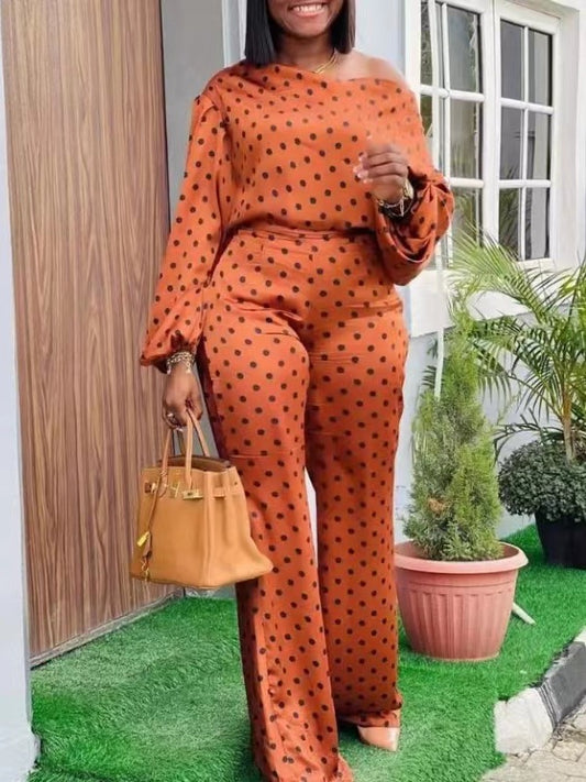Women's Polka Dot Long Sleeve Loose Fit Suit