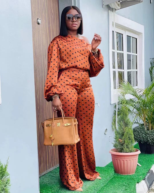 Women's Polka Dot Long Sleeve Loose Fit Suit
