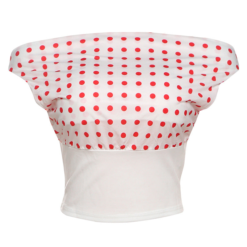 Women's Polka Dot One-Shoulder Crop Top
