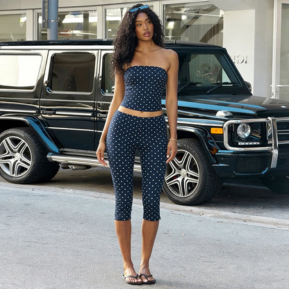 Women's Polka Dot Print Tube Top and Cropped Pants