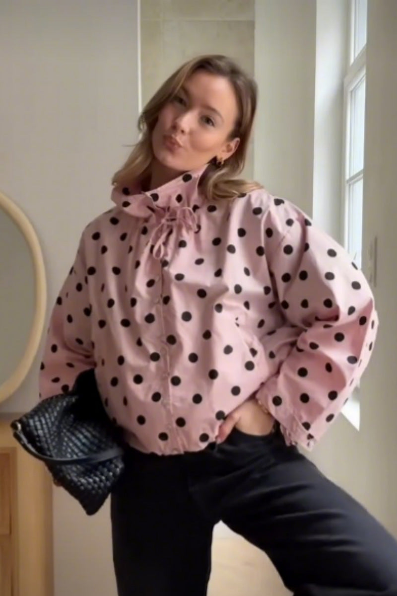 Women's Polka Dot Short Dress with Butterfly Tie