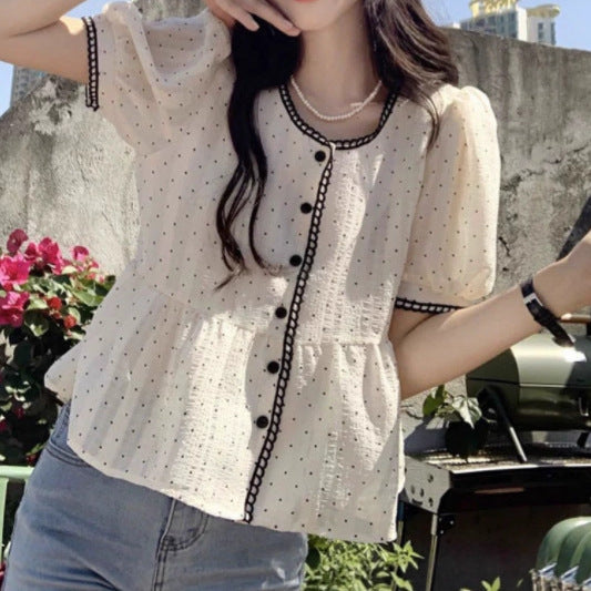 Women's Polka Dot Short Sleeve Shirt