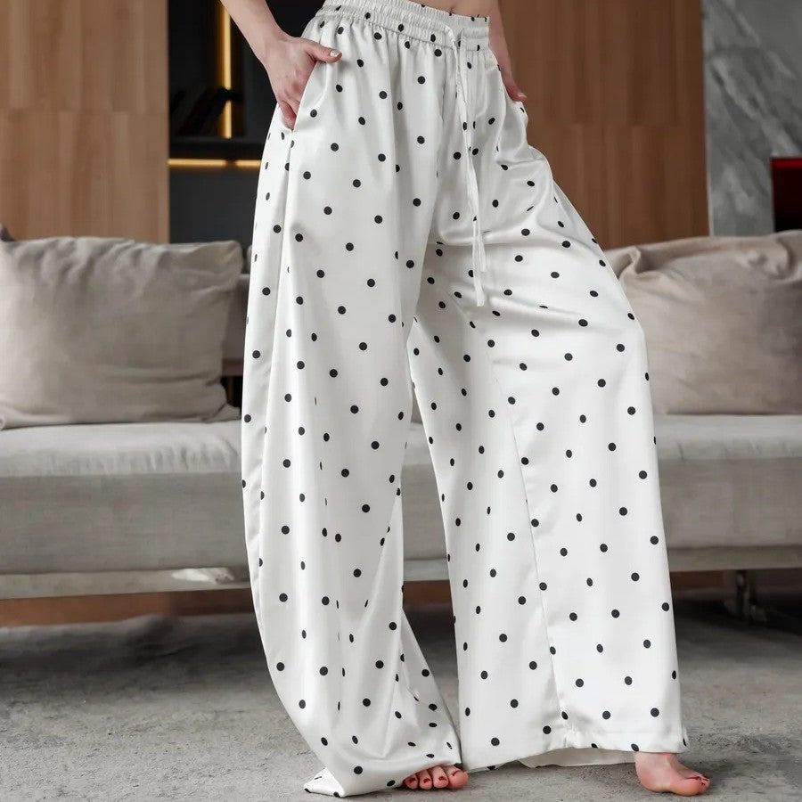 Women's Polka Dot Wide Leg Pants with Drawstring Waist