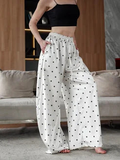 Women's Polka Dot Wide Leg Pants with Drawstring Waist