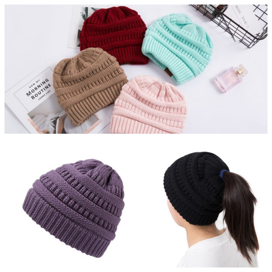 Women's Ponytail Knitted Winter Hat